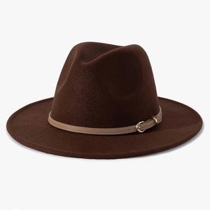 Lisianthus Women Classic Felt Fedora Wide Brim Hat with Belt Buckle
